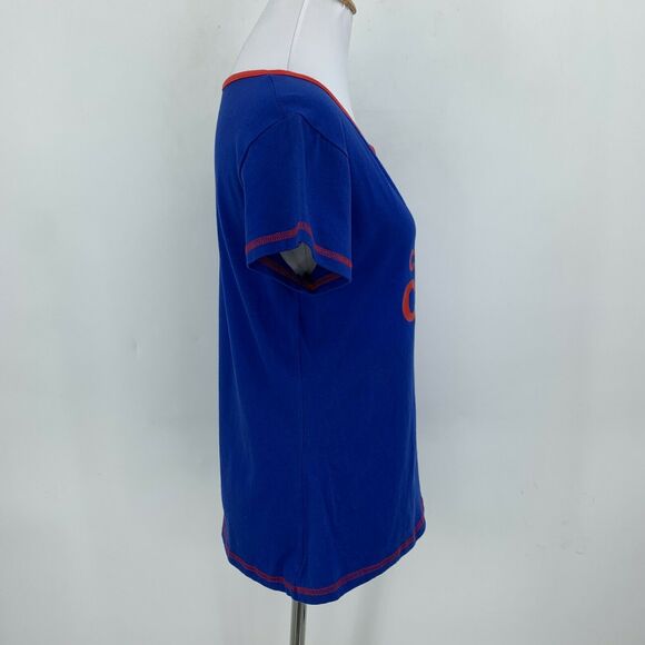 Vintage Chicago Cubs Shirt Women XS Youth Size XL Red Trim Notch Neck Blue Tee - Picture 4 of 10